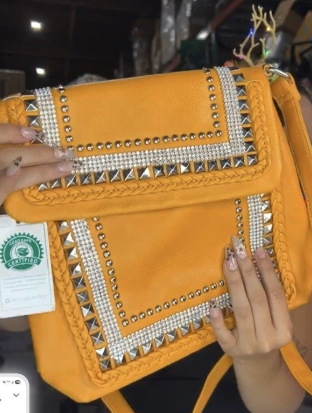 Yellow Studded Crossbody Shoulder Bag Mustard Color NEW - Picture 2 of 13